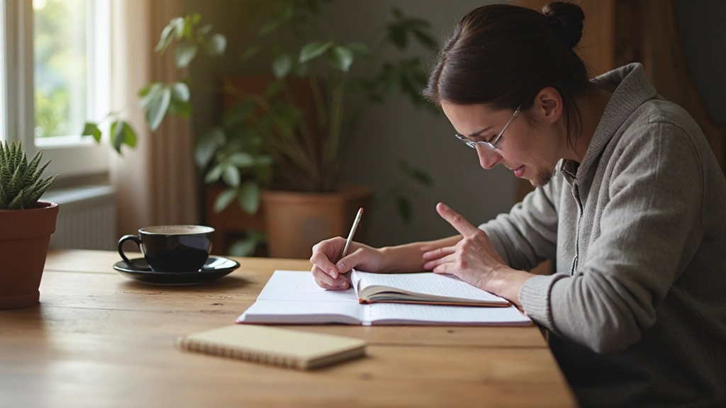 Professionele foto van persoon die met focus en weerbaarheid met uitdagingen omgaat in calme omgeving