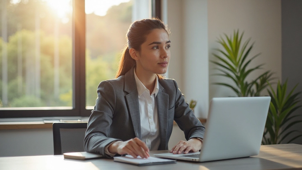 Professionele werkplek met succesvolle ondernemer aan bureau